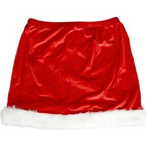 Women Red Velvet with White Faux-Fur Trim Comfortable Elastic Waist Santa Skirt